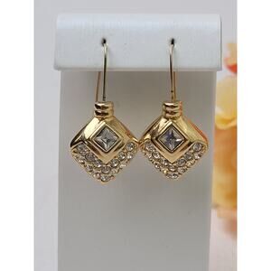 Swarovski Swan Signed Sparkling Crystal Gold Tone Earrings